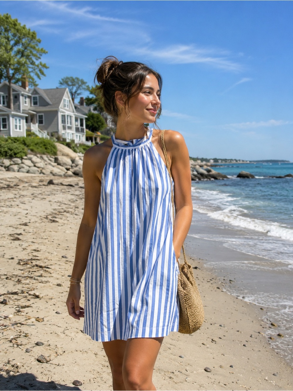 J.Crew Blue & White Striped Halter Dress | Size 14 |